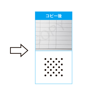 コピー後のイメージ。小さいドットが読みとられず大きいドットだけがプリントされます。